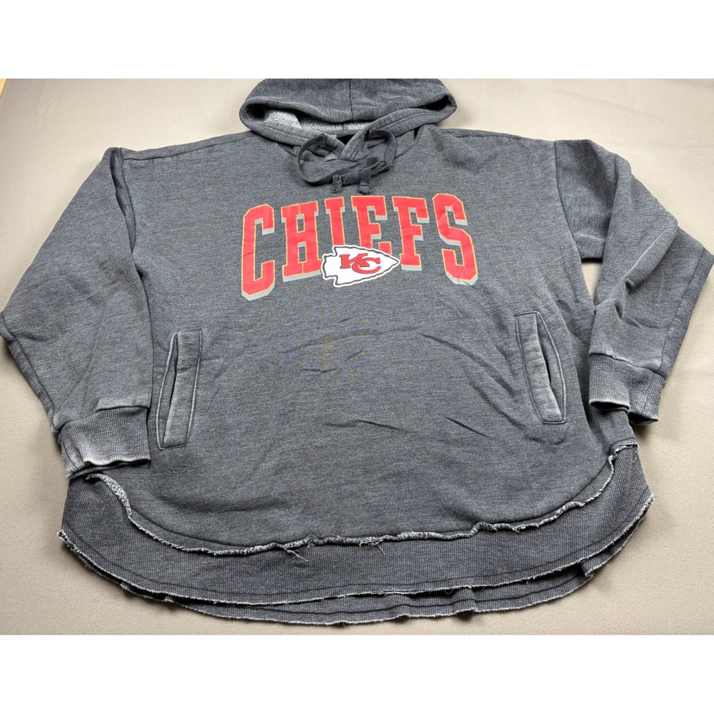Kansas City Chiefs GIII 4HER Hoodie Womens XL Gray Raw Hem Sweatshirt NFL
